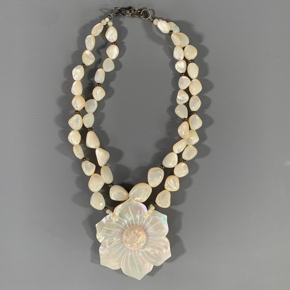 Unbranded Mother of Pearl Carved Flower Double Strand Pendant Necklace OS